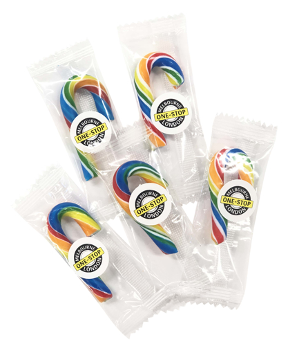 Picture of Mini rainbow Candy Canes - branded